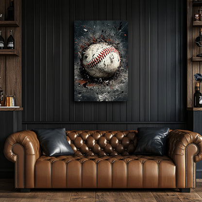 Baseball art in stylish man cave setting